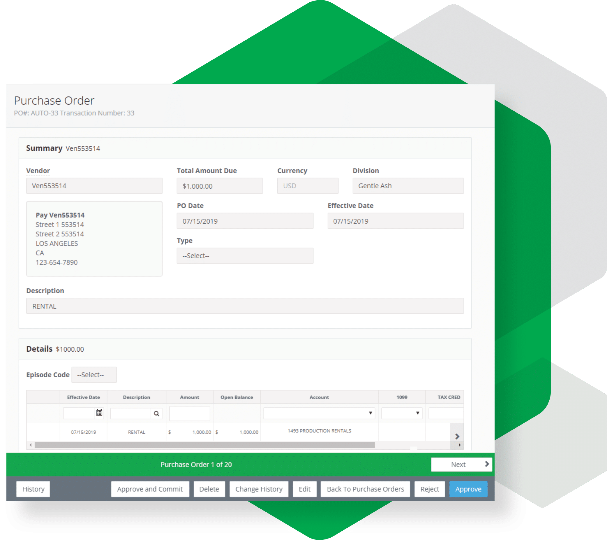 entertainment production po software - purchase order dashboard